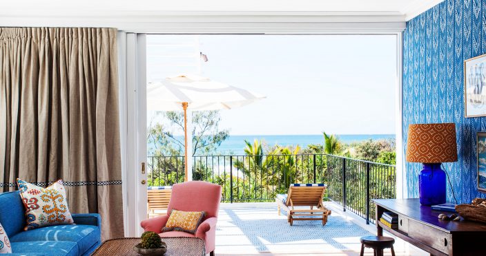 HalcyonHouseGuestRoom-KaraRosenlund05 colourful accommodation with view of the ocean