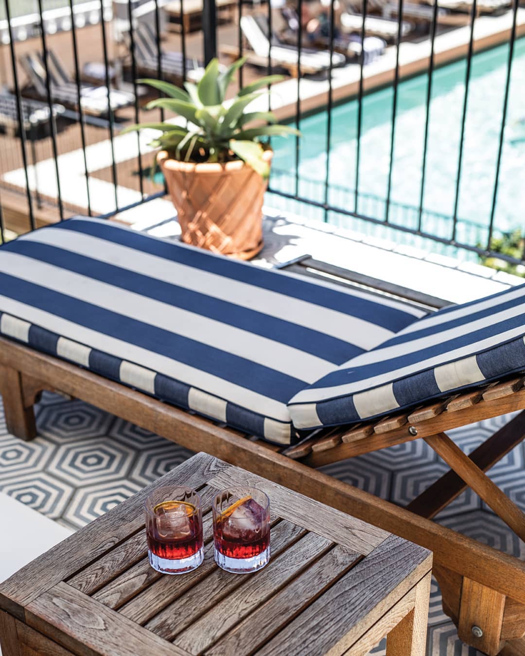 negronis by the pool at halcyon house