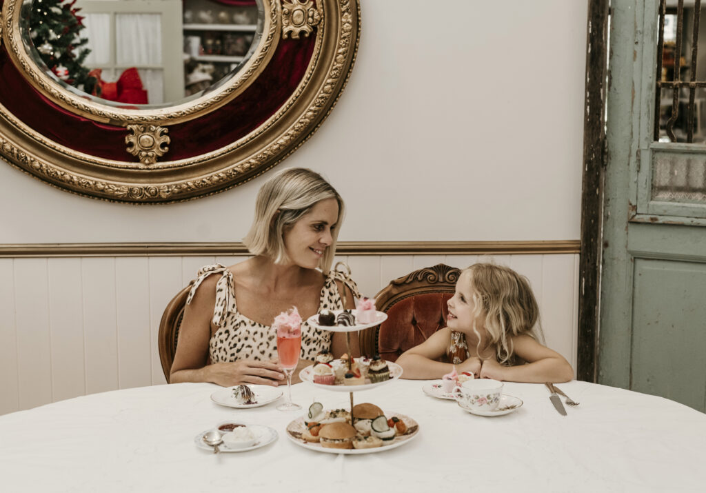 Mum and daughter having high tea in tyalgum