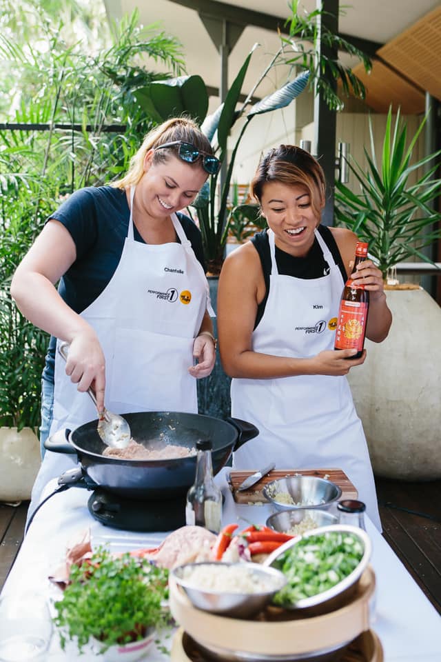 Two friends at cooking class