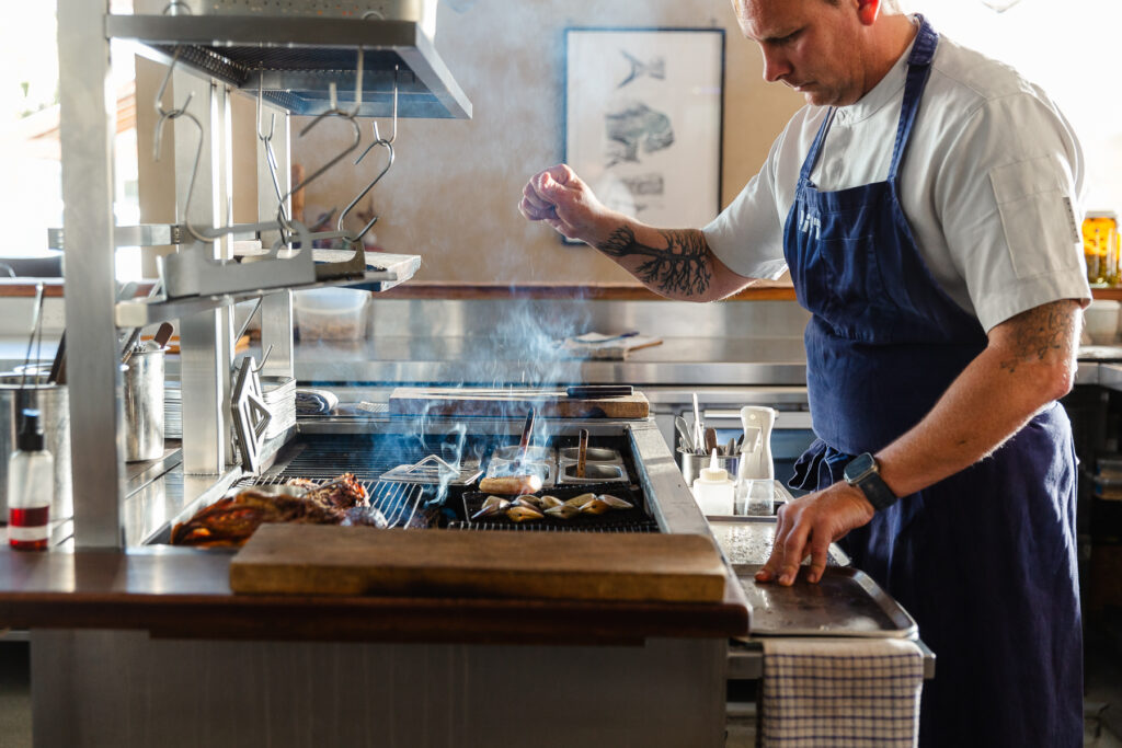 chef Ben Devlin cooking at pipit restaurant