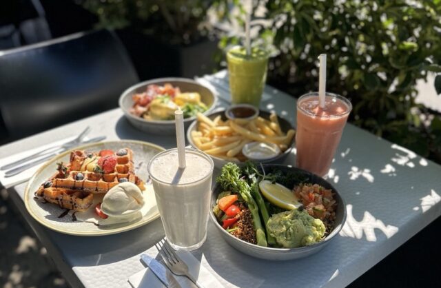 Sunny breakfast spread at Choux Box cafe in Kingscliff